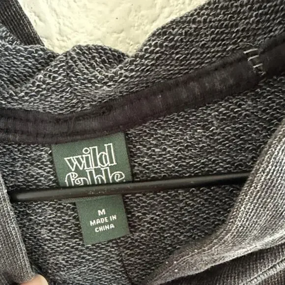 Wild Fable Charcoal Patchwork Hoodie Neutral Boho Medium - Picture 5 of 6